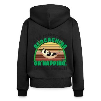 faire du géocaching... ou la sieste, soyons honnêtes ! - Sweat à capuche zippé Premium bio Femme - noir - Dos - Julia (174cm)