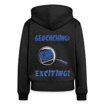 Das Hobby, das das Finden von Tupperware spannend macht! - Frauen Premium Bio Zip Hoodie - Schwarz - Hinten - Julia (174cm)