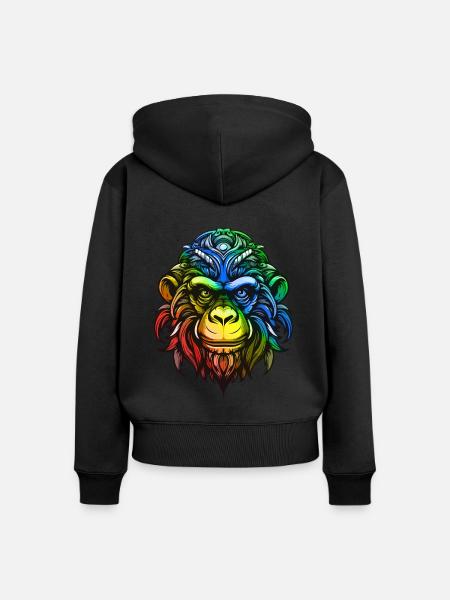 Affe Kopf Bunt - Frauen Premium Bio Zip Hoodie - Schwarz