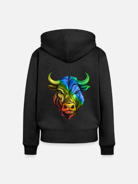 Bulle Kopf Taurus Bunt - Frauen Premium Bio Zip Hoodie - Schwarz