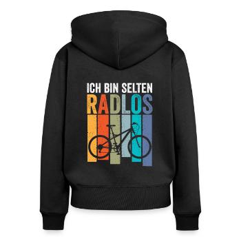 Ich bin selten Radlos - Frauen Premium Bio Zip Hoodie - Schwarz - Hinten - Julia (174cm)