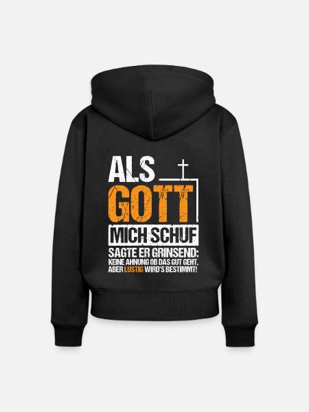 Als Gott mich Schuf Grinsend - Frauen Premium Bio Zip Hoodie - Schwarz