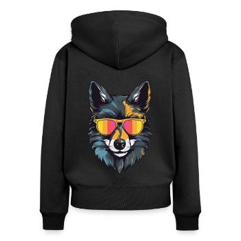 Wolf Kopf Porträt Cool - Frauen Premium Bio Zip Hoodie - Schwarz - Hinten - Julia (174cm)