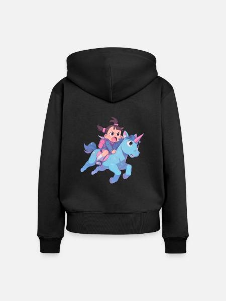 Einhorn Kawaii Japanisch - Frauen Premium Bio Zip Hoodie - Schwarz