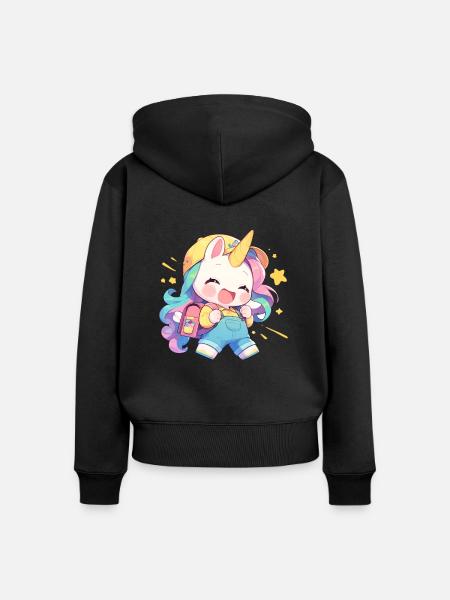 Einhorn Kawaii Japanisch - Frauen Premium Bio Zip Hoodie - Schwarz