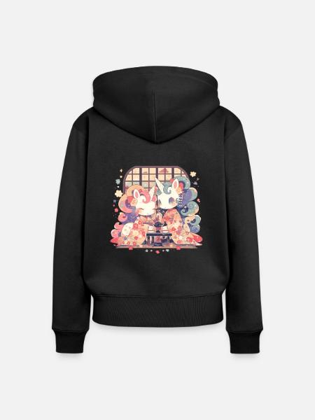 Einhorn Kawaii Japanisch - Frauen Premium Bio Zip Hoodie - Schwarz