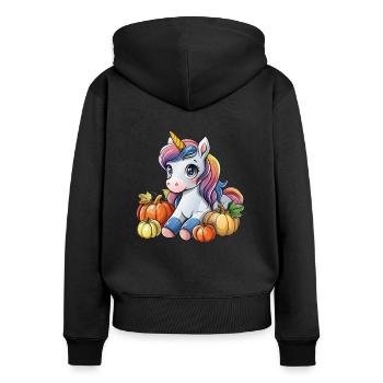 Licorne Thanksgiving Kawaii - Sweat à capuche zippé Premium bio Femme - noir - Dos - Julia (174cm)
