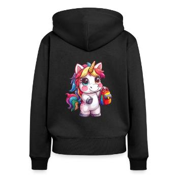 Einhorn Schulranzen Kawaii Japanisch - Frauen Premium Bio Zip Hoodie - Schwarz - Hinten - Julia (174cm)