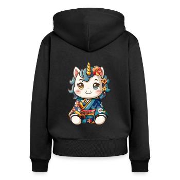Einhorn Kawaii Japanischer Kimono - Frauen Premium Bio Zip Hoodie - Schwarz - Hinten - Julia (174cm)