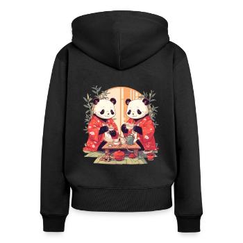 Panda Bear Cérémonie du thé Panda géant japonais - Sweat à capuche zippé Premium bio Femme - noir - Dos - Julia (174cm)