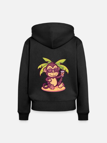 Affe Sommer Strand Urlaub - Frauen Premium Bio Zip Hoodie - Schwarz