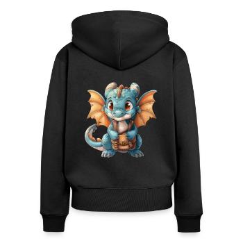 Drache Schulranzen Drache Kinder Niedlich - Frauen Premium Bio Zip Hoodie - Schwarz - Hinten - Julia (174cm)