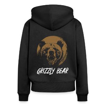 Grizzli Ours brun - Sweat à capuche zippé Premium bio Femme - noir - Dos - Julia (174cm)