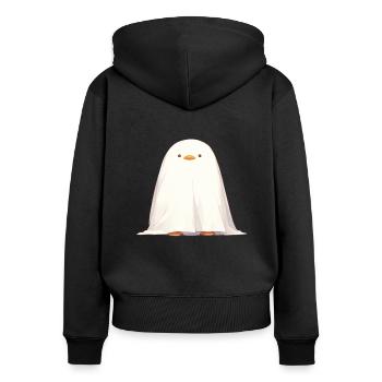 Pinguin Geist Halloween Pinguin Niedlich - Frauen Premium Bio Zip Hoodie - Schwarz - Hinten - Julia (174cm)