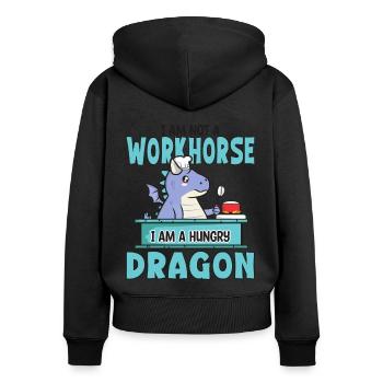 Ich bin kein Arbeitstier, kein hungriger Drache - Frauen Premium Bio Zip Hoodie - Schwarz - Hinten - Julia (174cm)