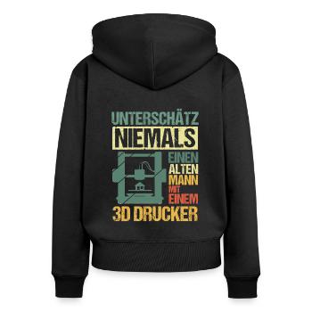3D Druck Unterschätz Niemals einen Alten Mann - Frauen Premium Bio Zip Hoodie - Schwarz - Hinten - Julia (174cm)