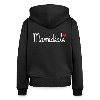 Mamidéale - Coeur d'amour - Sweat à capuche zippé Premium bio Femme - noir - Dos - Julia (174cm)
