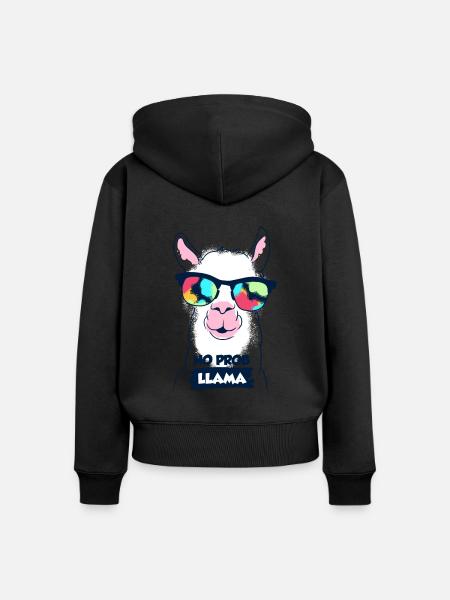 Lama - Frauen Premium Bio Zip Hoodie - Schwarz