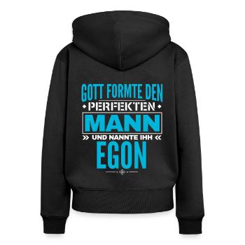 Egon Name Design - Frauen Premium Bio Zip Hoodie - Schwarz - Hinten - Julia (174cm)