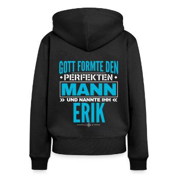 Erik Name Design - Frauen Premium Bio Zip Hoodie - Schwarz - Hinten - Julia (174cm)