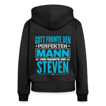 Steven Name Design - Frauen Premium Bio Zip Hoodie - Schwarz - Hinten - Julia (174cm)