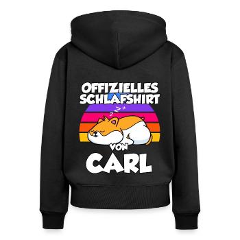 Offizielles Schlafshirt Von Carl - Frauen Premium Bio Zip Hoodie - Schwarz - Hinten - Julia (174cm)