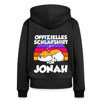 Offizielles Schlafshirt Von Jonah - Frauen Premium Bio Zip Hoodie - Schwarz - Hinten - Julia (174cm)