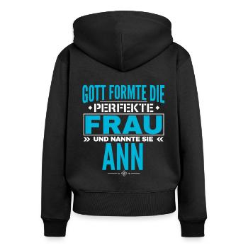 Conception du nom Ann - Sweat à capuche zippé Premium bio Femme - noir - Dos - Julia (174cm)