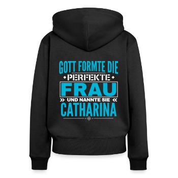 Catharina Name Design - Frauen Premium Bio Zip Hoodie - Schwarz - Hinten - Julia (174cm)