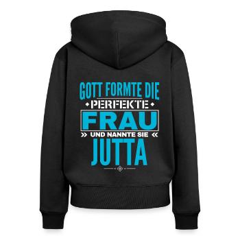 Jutta Name Design - Frauen Premium Bio Zip Hoodie - Schwarz - Hinten - Julia (174cm)
