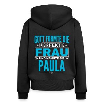 Conception du nom de Paula - Sweat à capuche zippé Premium bio Femme - noir - Dos - Julia (174cm)