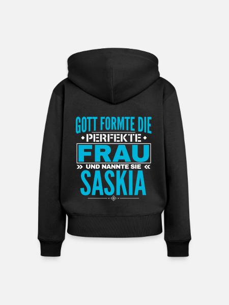 Saskia Name Design - Frauen Premium Bio Zip Hoodie - Schwarz