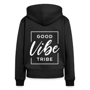 Gute Stimmung Stamm - Frauen Premium Bio Zip Hoodie - Schwarz - Hinten - Julia (174cm)