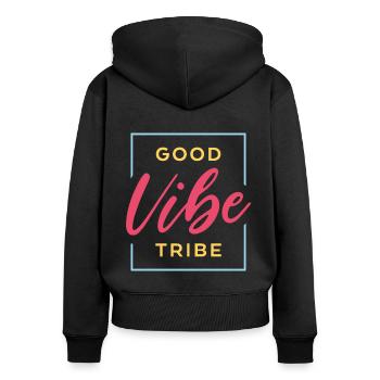 Bonne ambiance tribu Couleur - Sweat à capuche zippé Premium bio Femme - noir - Dos - Julia (174cm)