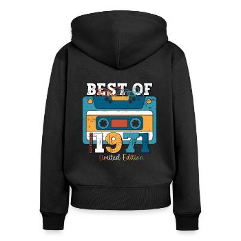 52e anniversaire Septembre Année 1971 Cassette - Sweat à capuche zippé Premium bio Femme - noir - Dos - Julia (174cm)
