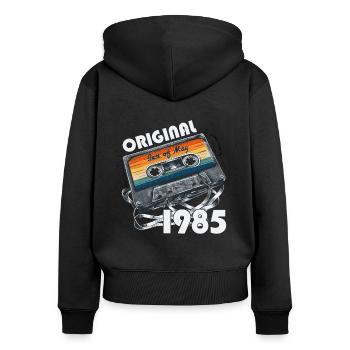 Kassette Mai 1985 Jahrgang 1985 Geburtstag 1985 - Frauen Premium Bio Zip Hoodie - Schwarz - Hinten - Julia (174cm)