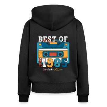 Kassette Juni 1985 Jahrgang 1985 Geburtstag 1985 - Frauen Premium Bio Zip Hoodie - Schwarz - Hinten - Julia (174cm)