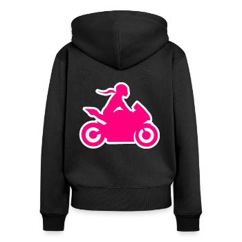 Motocycliste biker girl biker femme moto - Sweat à capuche zippé Premium bio Femme - noir - Dos - Julia (174cm)