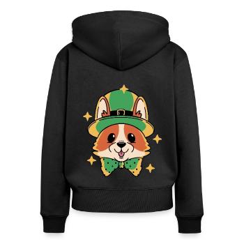 Leprechaun Lucky Corgi - Women's Premium Organic Zip Hoodie - black - Back - Julia (174cm)