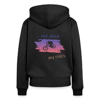 Biken Fahrrad Bike - Frauen Premium Bio Zip Hoodie - Schwarz - Hinten - Julia (174cm)