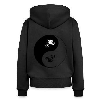 Biken Fahrrad - Frauen Premium Bio Zip Hoodie - Schwarz - Hinten - Julia (174cm)