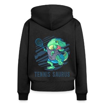 Tennis Saurus Dinosaurier T Rex Tennisspieler - Frauen Premium Bio Zip Hoodie - Schwarz - Hinten - Julia (174cm)