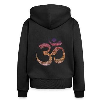 Yoga Om - Frauen Premium Bio Zip Hoodie - Schwarz - Hinten - Julia (174cm)