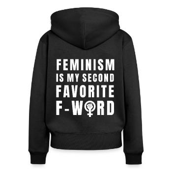 Lustiges Statement Design für Feminismus - Frauen Premium Bio Zip Hoodie - Schwarz - Hinten - Julia (174cm)