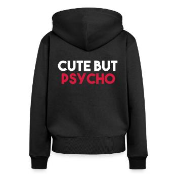 Mignon mais PSYCHO - Sweat à capuche zippé Premium bio Femme - noir - Dos - Julia (174cm)