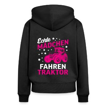 Echte Mädchen Fahren Traktor - Frauen Premium Bio Zip Hoodie - Schwarz - Hinten - Julia (174cm)