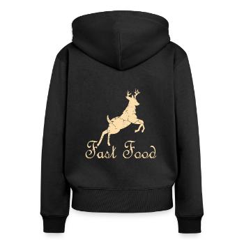Chasse, Drôle de blague Chasse, Fast Food Cerf, Cerf - Sweat à capuche zippé Premium bio Femme - noir - Dos - Julia (174cm)