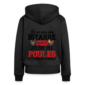 Poule Poulet Coq Poulailler Cadeau Humour Jaune - Sweat à capuche zippé Premium bio Femme - noir - Dos - Julia (174cm)