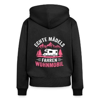 Echte mädels fahren wohnmobil camper shirt camping - Frauen Premium Bio Zip Hoodie - Schwarz - Hinten - Julia (174cm)