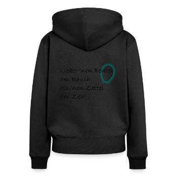Lieber 'nen Beutel am Bauch als 'nen Zettel am Zeh - Frauen Premium Bio Zip Hoodie - Schwarz - Hinten - Julia (174cm)